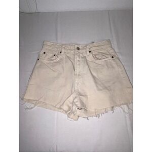 ZARA High Waisted Cutoff Denim Shorts Cream Distressed Raw Hem Women